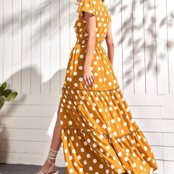 yellow polka dot print ruffle hem maxi dress - Picture 7 of 7